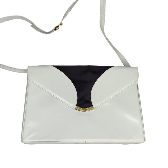 Vtg MCM Bally Womens Envelope Crossbody Bag White & Black Leather Made In Italy - Picture 2 of 11